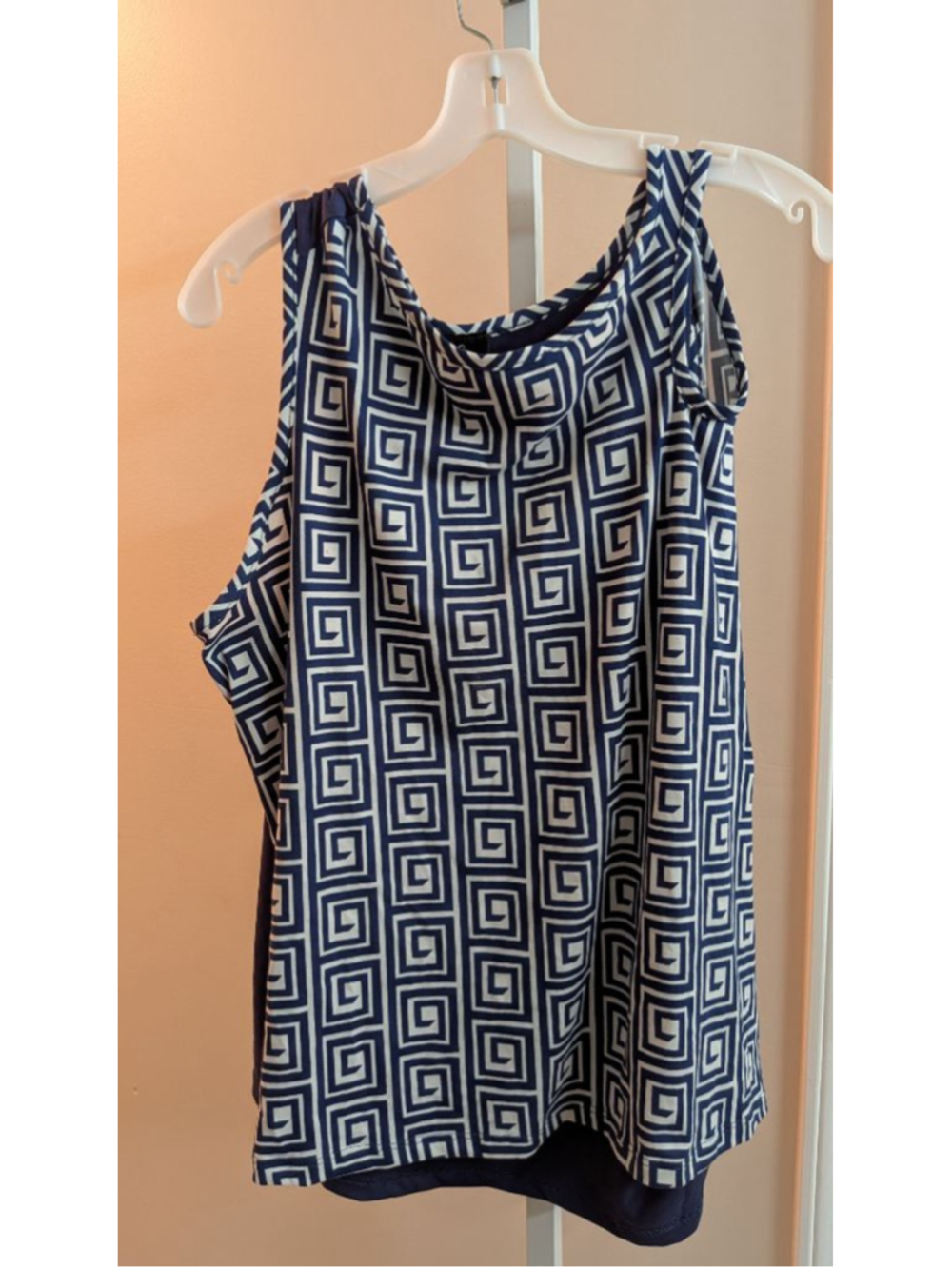 Lexington Avenue Blue White Geometric Sleeveless Blouse Layered Tank 2X